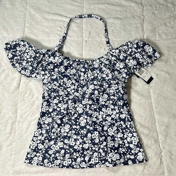 Island Escape Bliss Printed La Flor Ruffled Off-the-Shoulder Tankini Top 6 NEW - Picture 15 of 16
